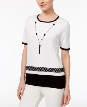 Alfred Dunner Petite Medallion-border Necklace Sweater