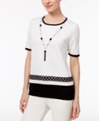 Alfred Dunner Petite Medallion-border Necklace Sweater