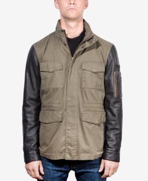 Boston Harbour Vintage Men's Mixed-media Leather-sleeve Stand-collar Jacket