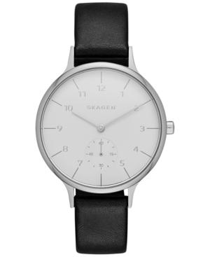 Skagen Women's Chronograph Anita Black Leather Strap Watch 34mm Skw2415