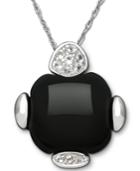 Sterling Silver Necklace, Onyx (15 Ct. T.w.) And White Topaz (1/8 Ct. T.w.) Pendant