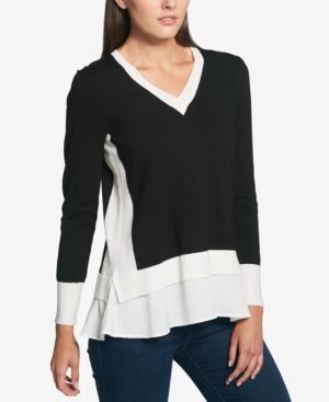 Tommy Hilfiger Colorblocked Layered-look Sweater, Created For Macy's