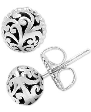 Lois Hill Decorative Scroll Ball Stud Earrings In Sterling Silver