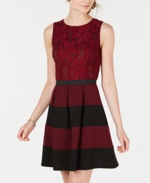 Speechless Juniors' Lace & Stripes Fit & Flare Dress