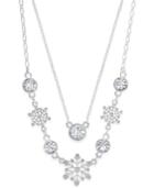 Silver-tone Layered Crystal Snowflake Necklace, Created For Macy's