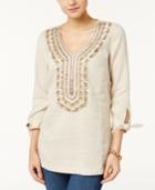Charter Club Linen Embellished Tunic, Created For Macy's