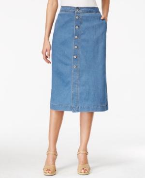 Style & Co Petite Denim Button-front Midi Skirt, Only At Macy's