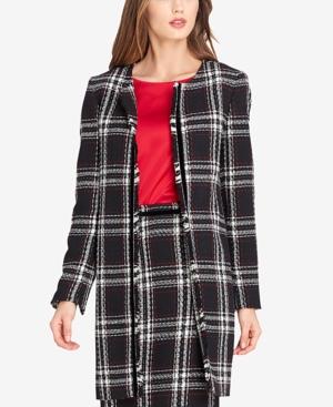 Tahari Asl Plaid Fringe Topper Jacket