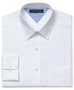 Tommy Hilfiger Dress Shirt, White Pinpoint Long Sleeve Shirt
