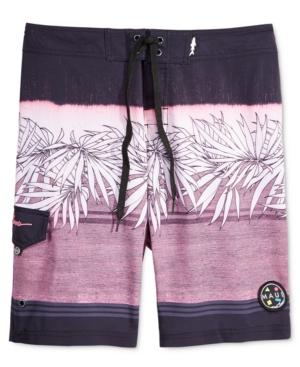 Maui And Sons Men's Tropical Trip Palm-print Stripe Boardshorts