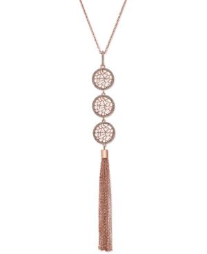 Inc International Concepts Rose Gold-tone Pave Triple Disc Tassel Pendant Necklace, Only At Macy's
