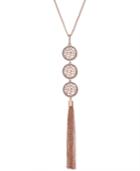 Inc International Concepts Rose Gold-tone Pave Triple Disc Tassel Pendant Necklace, Only At Macy's