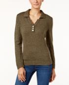 Karen Scott Petite Johnny-collar Marled Sweater, Only At Macy's