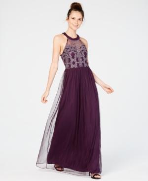 Speechless Juniors' Glitter Illusion Halter Gown