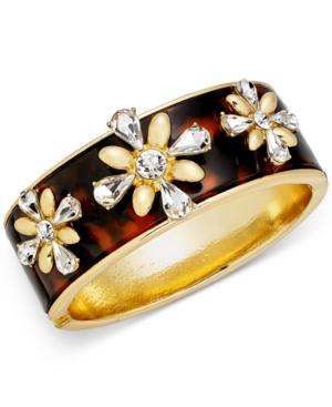 Charter Club Gold-tone Crystal & Tortoise-look Flower Bangle Bracelet, Only At Macy's
