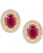 Certified Ruby (1-1/3 Ct. T.w.) And Diamond (1/4 Ct. T.w.) Oval Stud Earrings In 14k Gold
