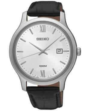 Seiko Men's Special Value Quartz Black Leather Strap Watch 41mm Sur225