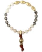 Lucky Brand Two-tone Buddha & Brown Leather Beaded Bracelet