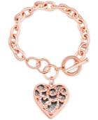 Guess Rose Gold-tone Pave Heart Charm Toggle Bracelet