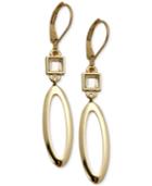 T Tahari Gold-tone Crystal Open Oval Drop Earrings