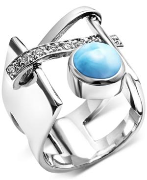 Marahlago Larimar & White Topaz Accent Statement Ring In Sterling Silver