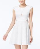 Sequin Hearts Juniors' Lace Cutout-back Fit & Flare Dress