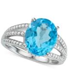 Blue Topaz (5-1/8 Ct. T.w.) & Diamond (1/3 Ct.t.w.) Ring In 14k White Gold
