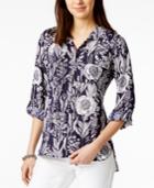 Tommy Hilfiger Floral-print Roll-tab Shirt, Only At Macy's