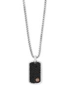 Effy Men's Black Sapphire Dog Tag Pendant Necklace (3 Ct. T.w.) In Sterling Silver & 18k Rose Gold