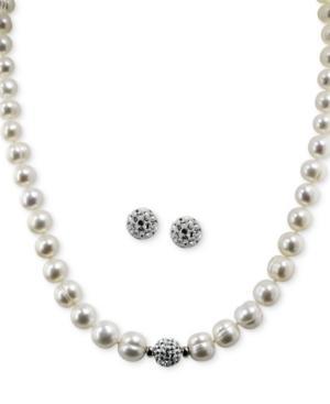 Fresh By Honora Cultured Freshwater Pearl (7mm) And Crystal (10mm) Jewelry Set In Sterling Silver