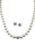Fresh By Honora Cultured Freshwater Pearl (7mm) And Crystal (10mm) Jewelry Set In Sterling Silver
