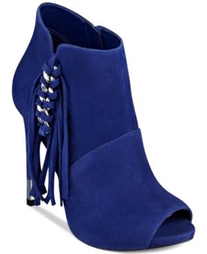 Guess Women's Aziz Fringe-trim Peep-toe Booties Women's Shoes