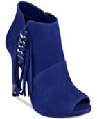 Guess Women's Aziz Fringe-trim Peep-toe Booties Women's Shoes