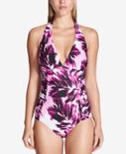 Calvin Klein Printed Side-pleated Halter One-piece Swimsuit,a Macy's Exclusive Style Women's Swimsuit
