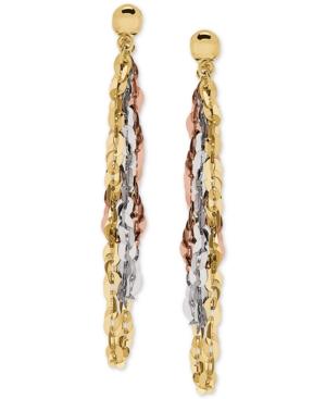 Tricolor Flat Link Front & Back Drop Earrings In 10k Gold, White Gold & Rose Gold