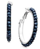 Inc International Concepts Silver-tone Jet Stone Medium Hoop Earrings, Only At Macy's