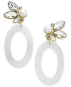 Inc International Concepts Gold-tone Multi-stone & Imitation Pearl White Oval Drop Earrings, Created For Macy's