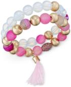 Gold-tone Pink And Clear Beaded Duo Stretch Bangle Bracelet