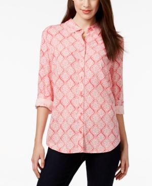 Charter Club Petite Damask-print Button-down Shirt, Only At Macy's
