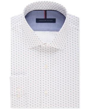 Tommy Hilfiger Men's Slim-fit Non-iron Red And Blue Dot-pattern Dress Shirt