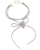 Inc International Concepts Gold-tone Crystal & White Stone Flower Gray Velvet Tie Choker Necklace, Created For Macy's