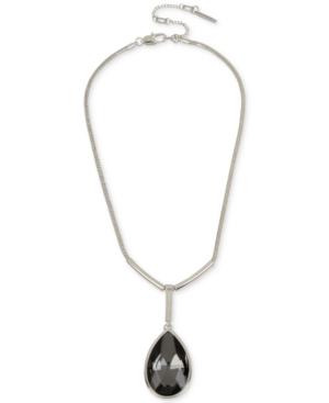 Kenneth Cole New York Silver-tone Black Stone Pendant Necklace