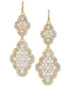 Jewel Badgley Mischka Gold-tone Crystal & Imitation Pearl Double Drop Earrings
