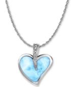 Marahlago Larimar & White Sapphire Accent Heart 21 Pendant Necklace In Sterling Silver