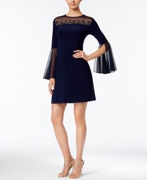 Msk Embellished Illusion Bell-sleeve Dress
