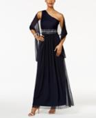 Jessica Howard Embellished One-shoulder Gown And Scarf