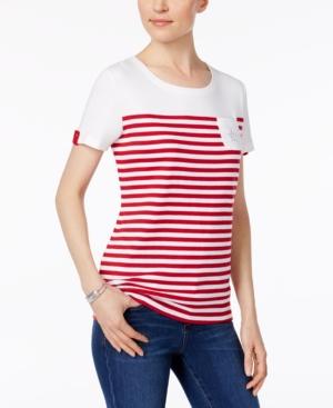 Karen Scott Cotton Striped Studded-anchor Top, Created For Macy's