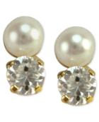 Children's 14k Gold Earrings, Cultured Freshwater Pearl And Cubic Zirconia Accent