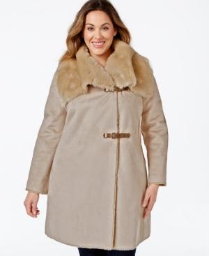 Calvin Klein Plus Size Faux-shearling Buckled Wrap Coat
