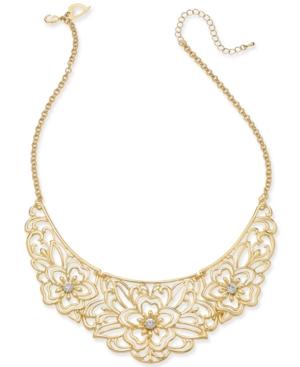 Thalia Sodi Gold-tone Crystal Flower Filigree 10-1/2 Statement Necklace, Created For Macy's